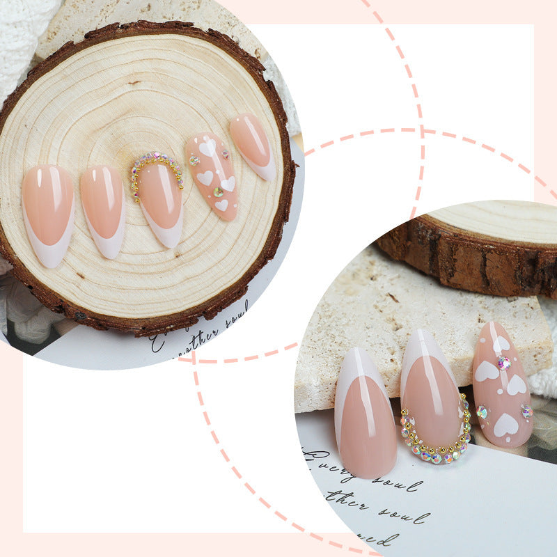 Acrylic Nail Set with Creative Heart and Glitter Motif Bowlift