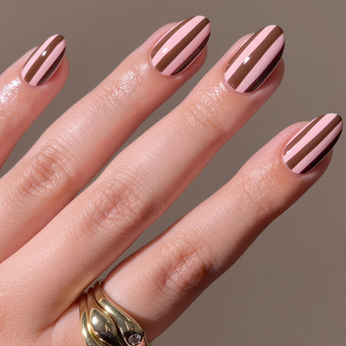 Elegant Striped Almond Press-On Nails Bowlift