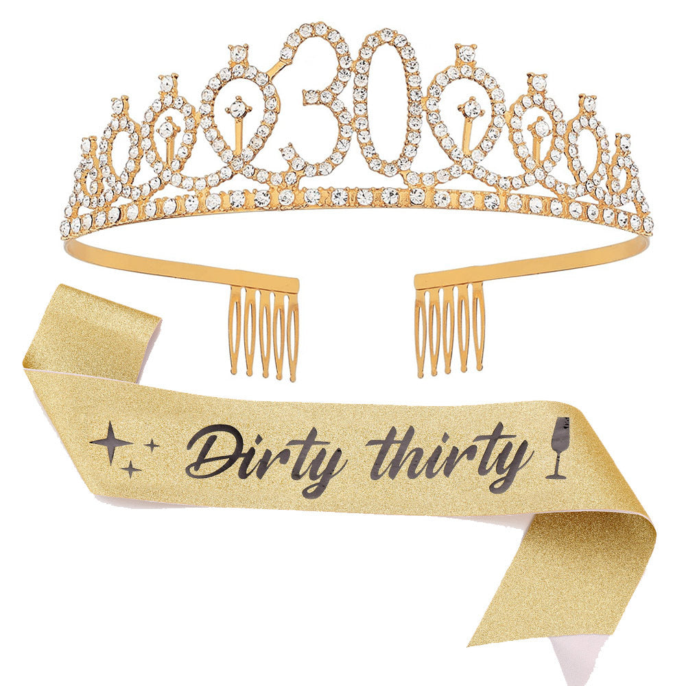 Girl Glittering Birthday Crown and Sash Set Bowlift