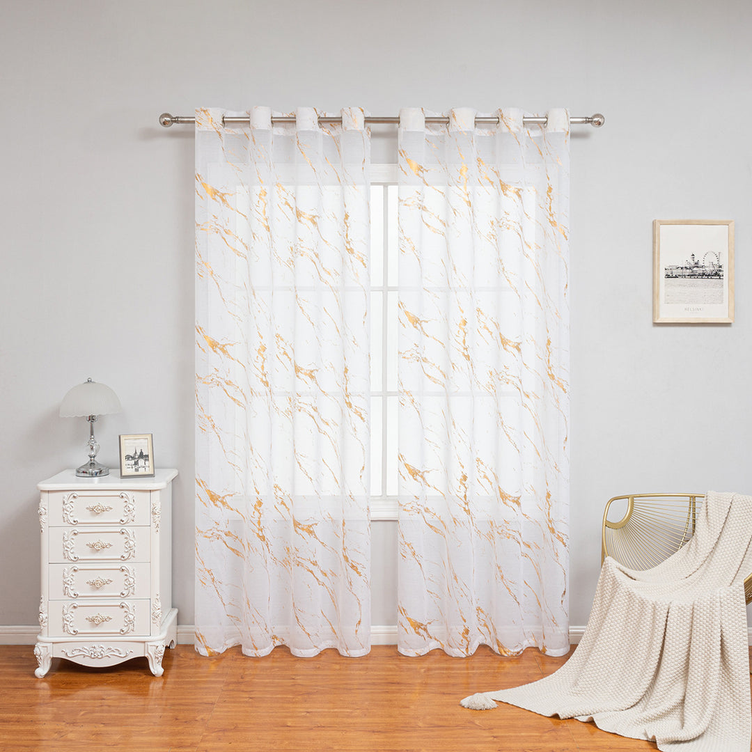 Elegant Marble Print Sheer Window Curtain