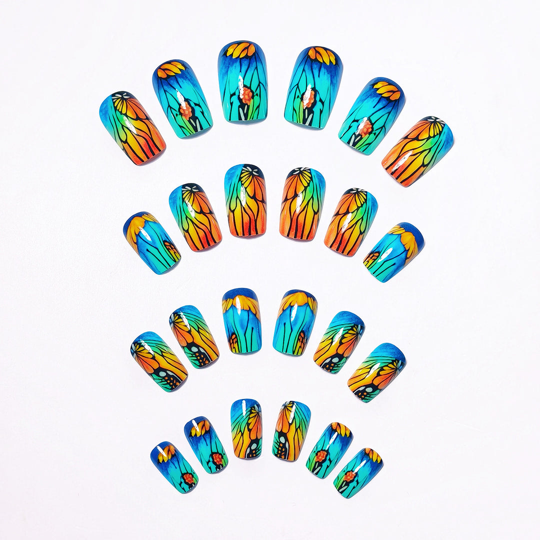Artificial nails with floral design and bright colors Bowlift