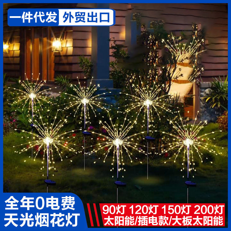 Solar-Powered LED Firework Garden Stake Lights With Sparkle Burst Design Bowlift