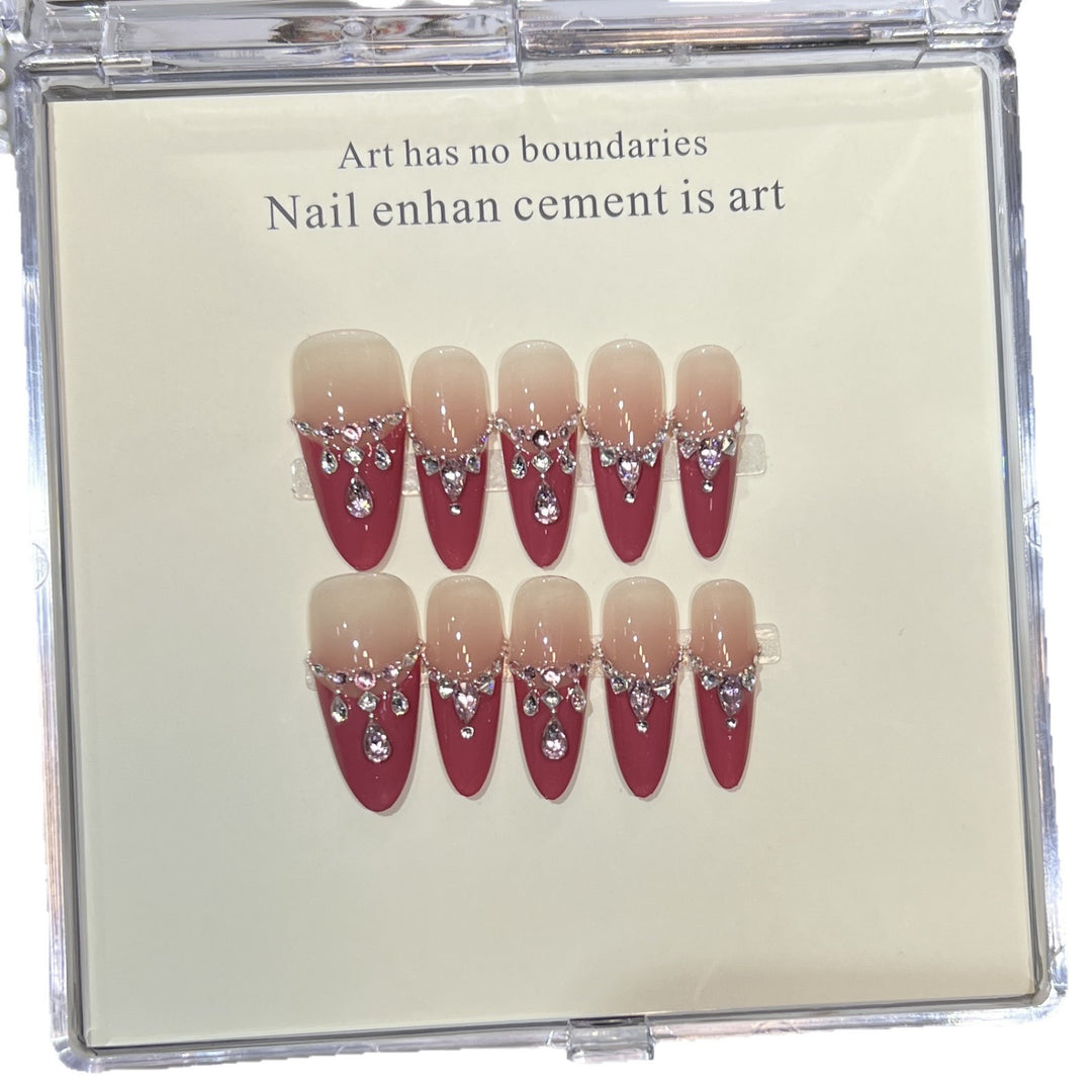 Luxurious Press-On Nail Art Set with Rhinestone Detailing Bowlift