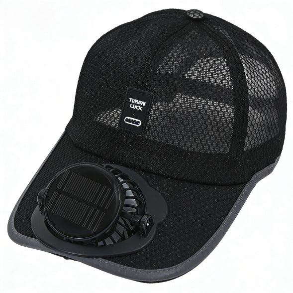 Ventilated baseball cap with integrated solar fan in the visor and breathable mesh Bowlift