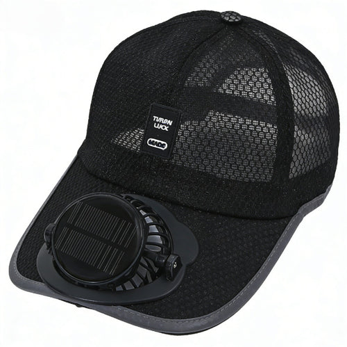 Ventilated baseball cap with integrated solar fan in the visor and breathable mesh Bowlift