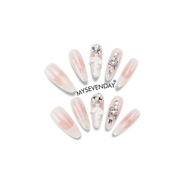 Premium Decorative Press-On Nail Art with Floral and Rhinestone Accents Bowlift