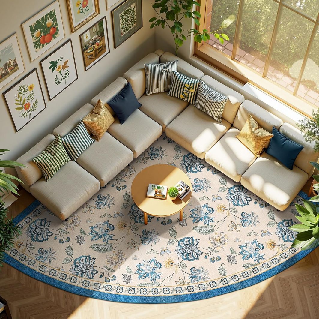 Floral-Patterned Round Area Rug