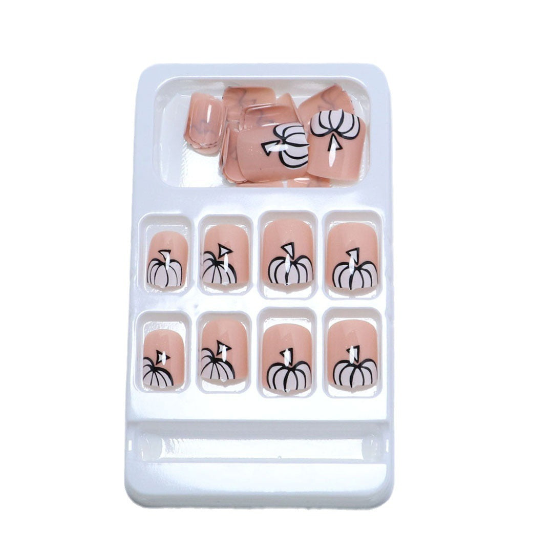 Artistic Pumpkin-Themed Press-On Nail Set Bowlift