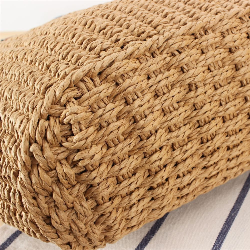 Natural raffia tote bag with elegant leather detail Bowlift