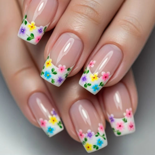 Artificial nails with floral applications Bowlift