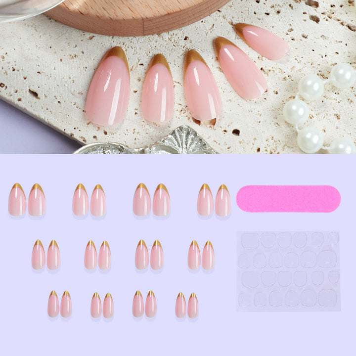 Elegant Press-On Nail Set with Gold-Tipped Design Bowlift