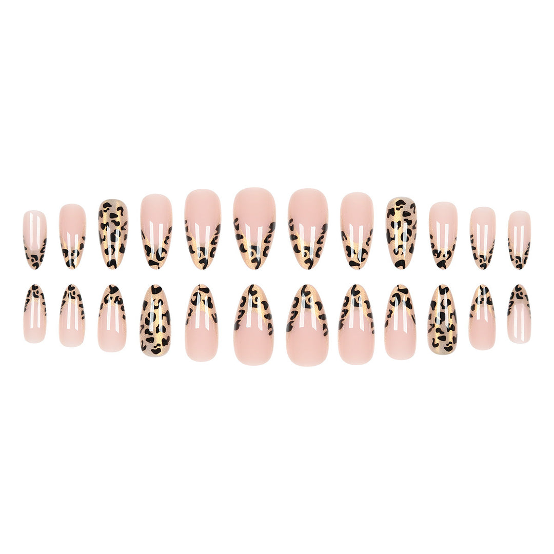 Artistic Stiletto Press-On Nails with Leopard Print Accents Bowlift