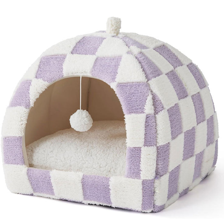 Cozy Checkered  Hideaway  Dog Bed