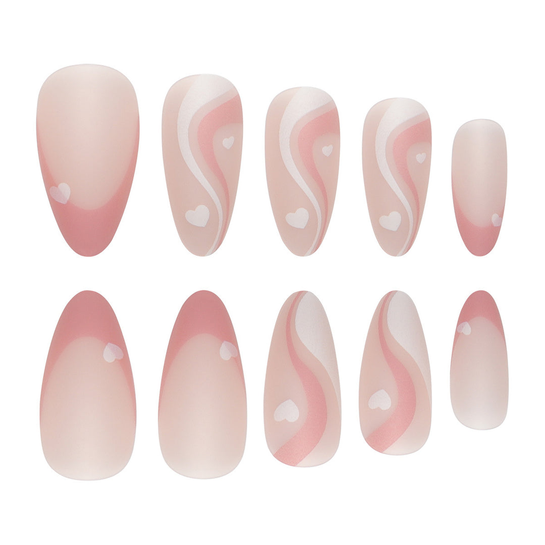 Elegant Stiletto Press-On Nails with Heart and Wave Design Bowlift