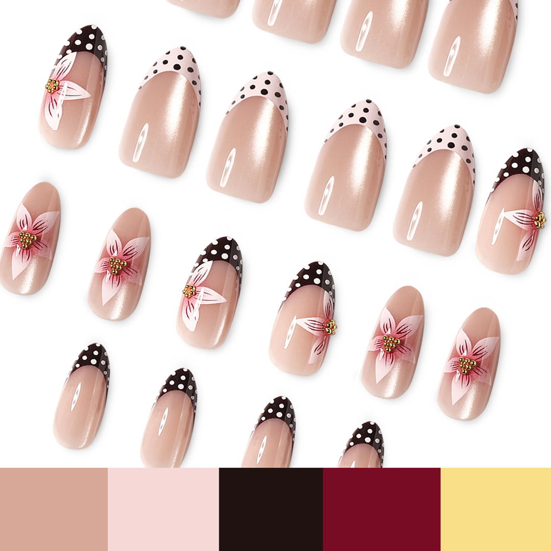 Artful Nail Extensions with Flower and Dot Design Bowlift