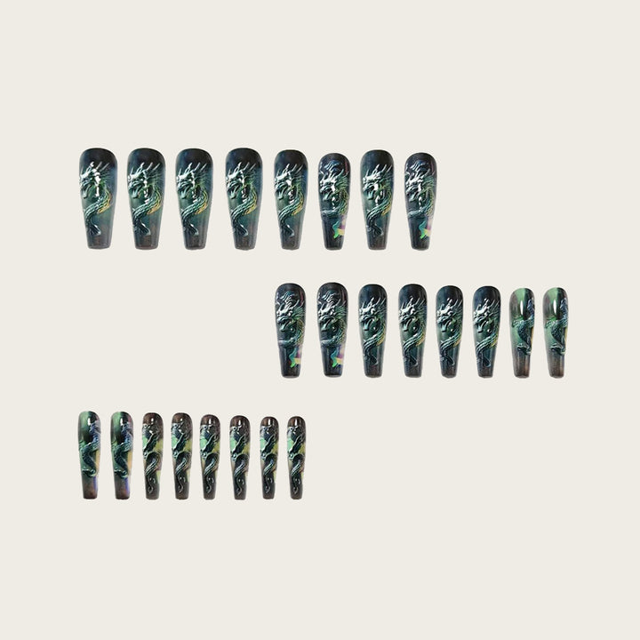 Artificial nails with impressive dragon relief Bowlift