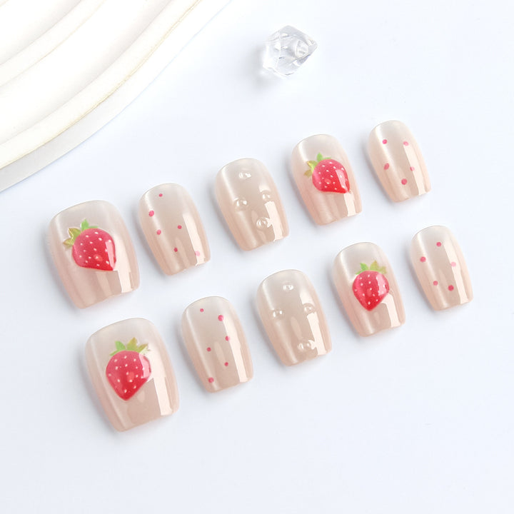 Strawberry-Themed Decorative Press-On Nails Bowlift