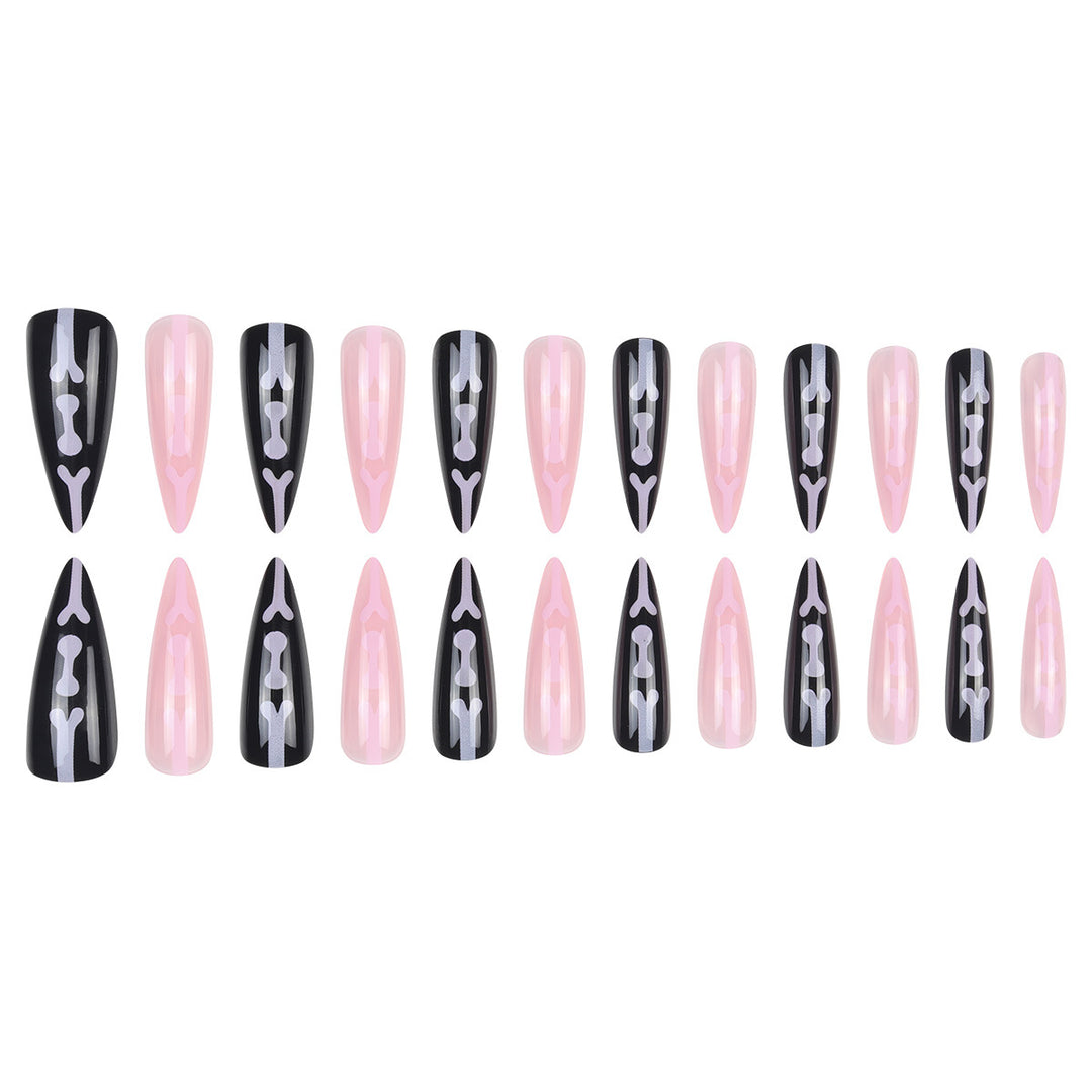 Artistic Stiletto Press-On Nails with Bone Design Bowlift