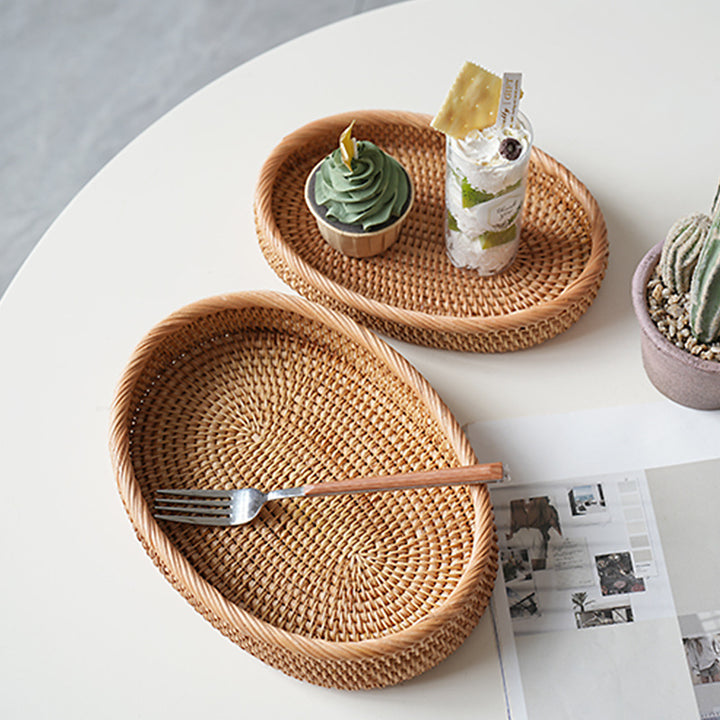 Women's oval decorative basket made of woven natural material Bowlift
