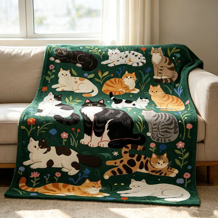 Cat-Themed Cozy Fleece Throw Blanket