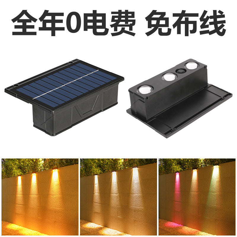 Outdoor Solar RGB Dual-Beam Wall Light With Integrated Photovoltaic Panel And Weather-Resistant Mounting Base Bowlift