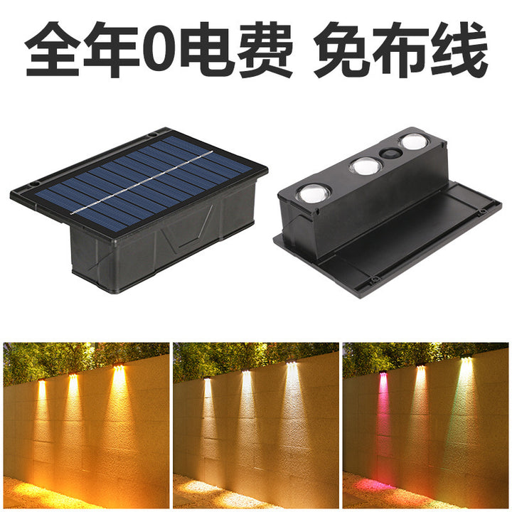 Outdoor Solar RGB Dual-Beam Wall Light With Integrated Photovoltaic Panel And Weather-Resistant Mounting Base Bowlift