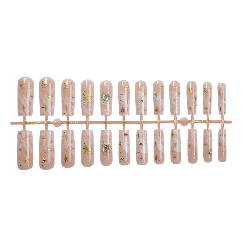 Artistic Press-On Nail Set with Floral and Gem Accents Bowlift