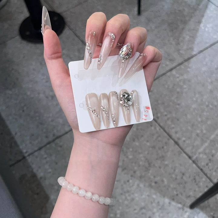 Glamorous Rhinestone-Embellished Stiletto Press-On Nails Bowlift