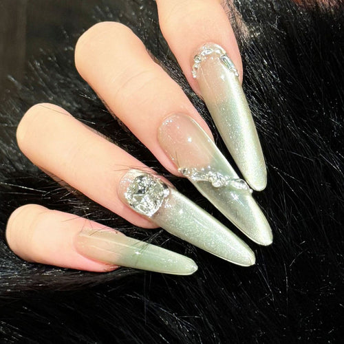 Premium Chic Press-On Nail Extensions with Gemstone Accents Bowlift