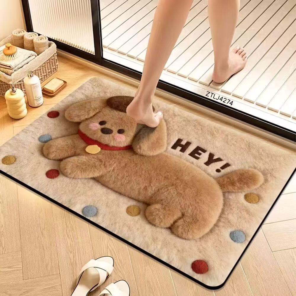 Cute Cartoon Pet-Themed Plush Bath Mat Bowlift