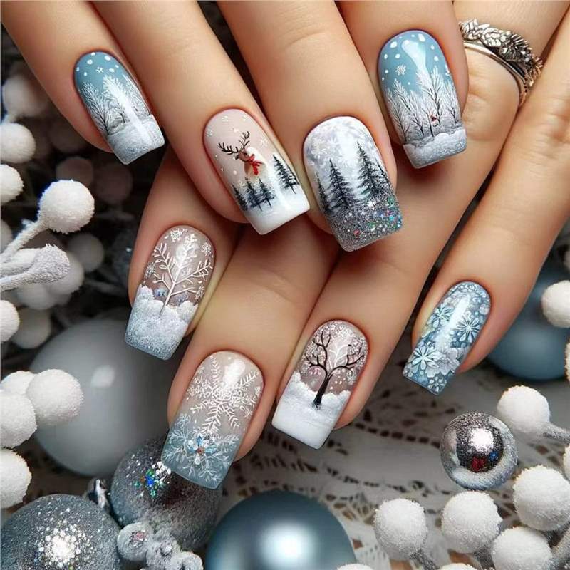 Festive Holiday-Themed Press-On Nail Art Set Bowlift