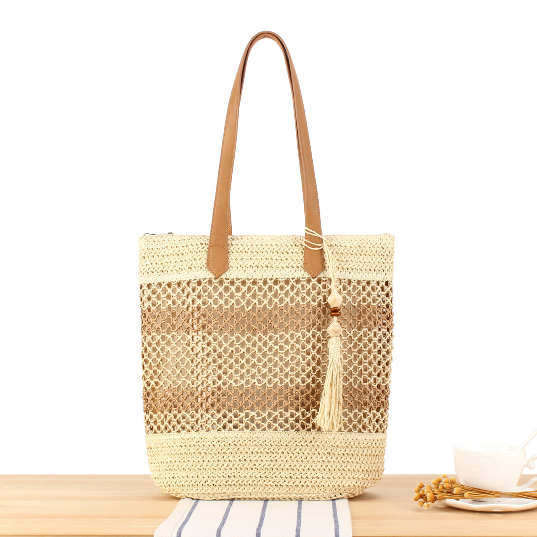 Handbag Made from Handwoven Natural Material with Elegant Tassel Details Bowlift