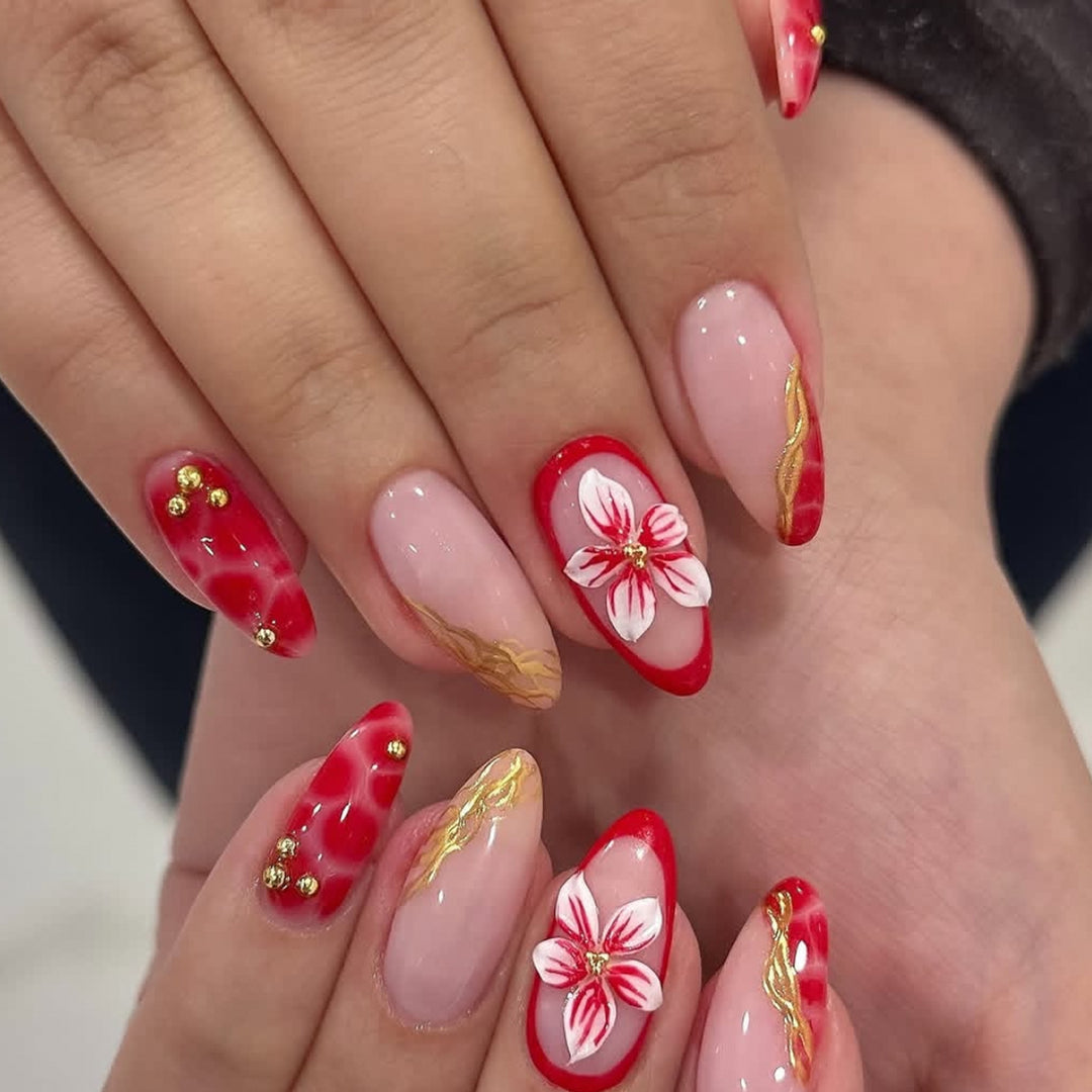 Floral Acrylic Nail Art Extensions Bowlift