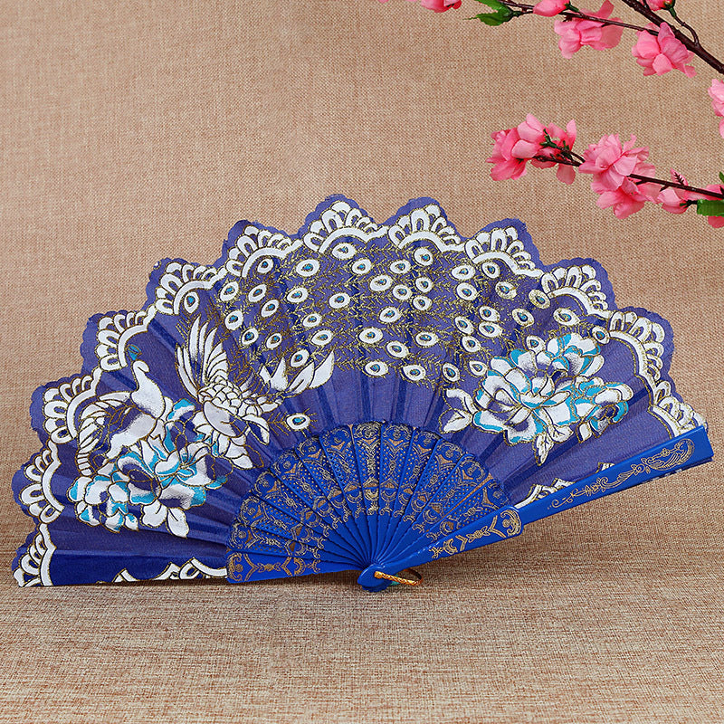 Women Folding Hand Fan with Elegant Embroidery Bowlift
