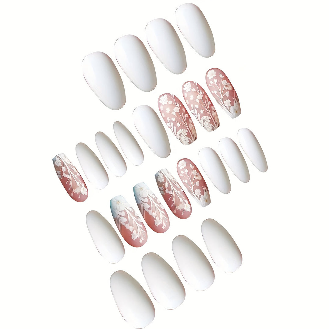Elegant Flower Art Press-On Nail Set Bowlift