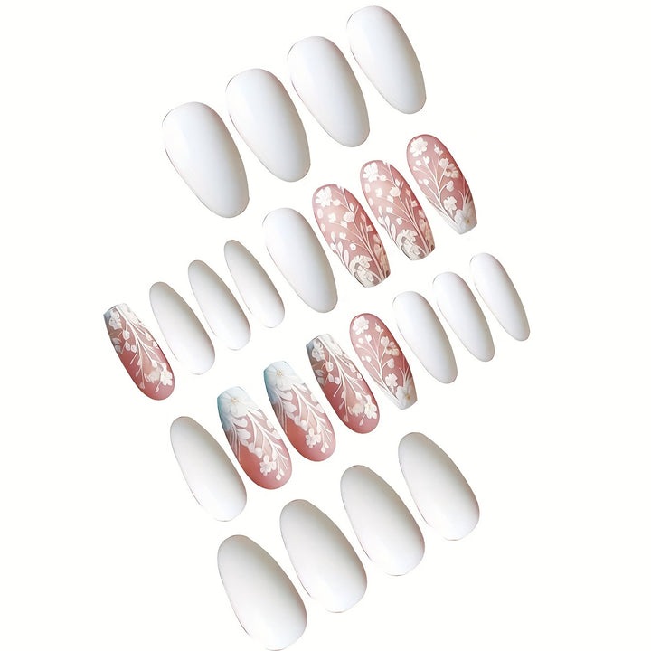 Elegant Flower Art Press-On Nail Set Bowlift