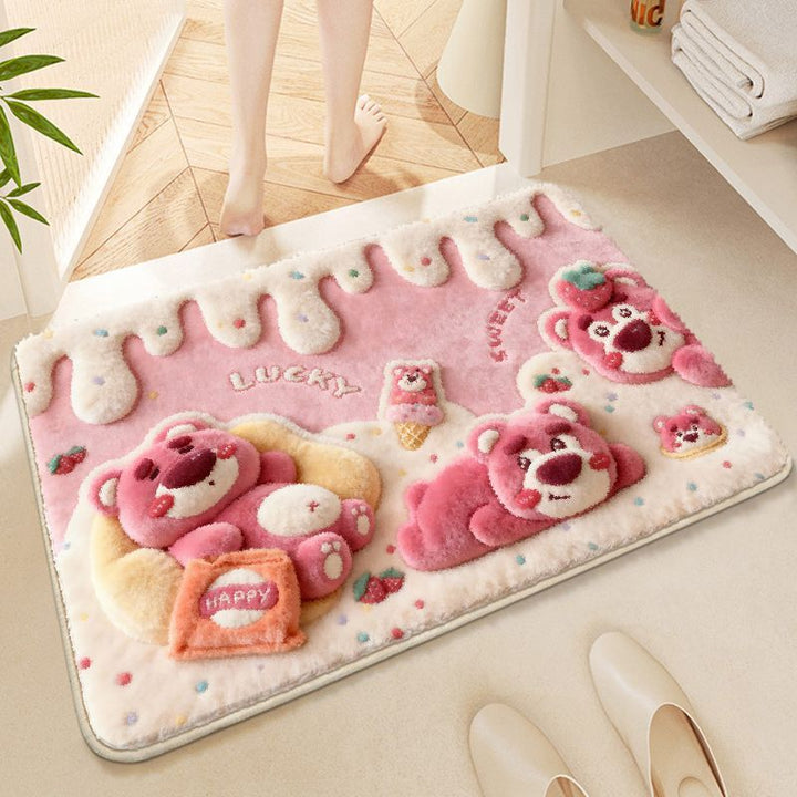 Cute Bear Theme Plush Bath Mat