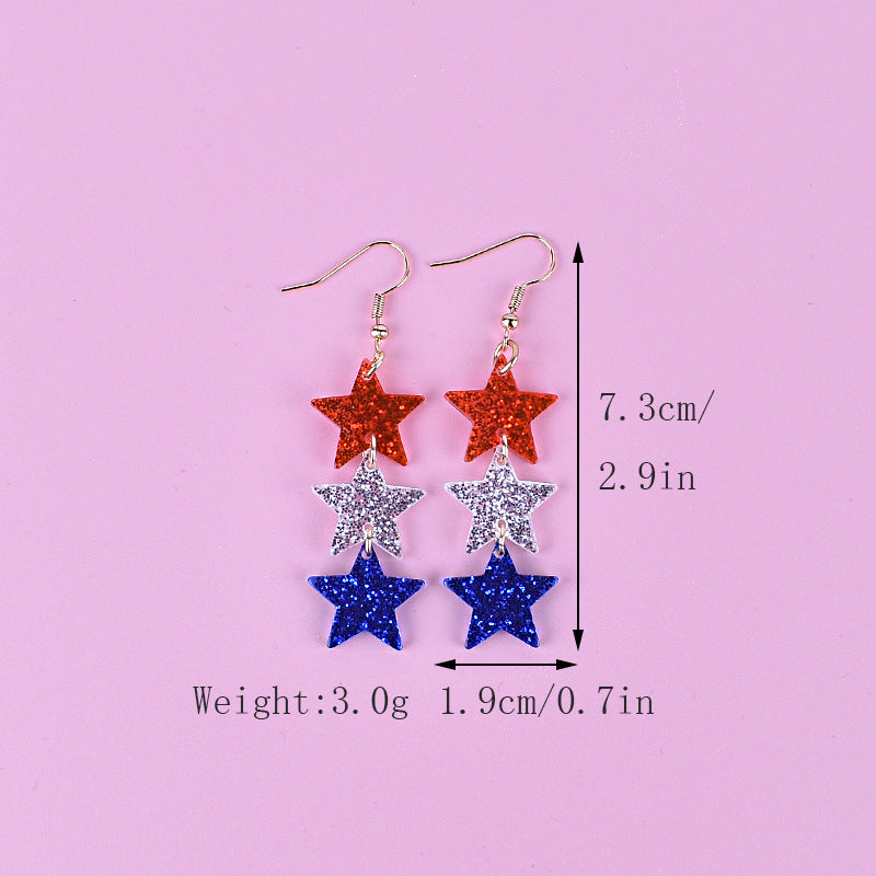 Women's nan triple star dangle glitter resin earrings with hypoallergenic hooks Bowlift