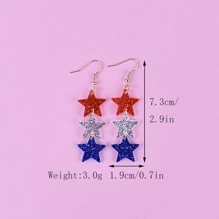 Women's nan triple star dangle glitter resin earrings with hypoallergenic hooks Bowlift