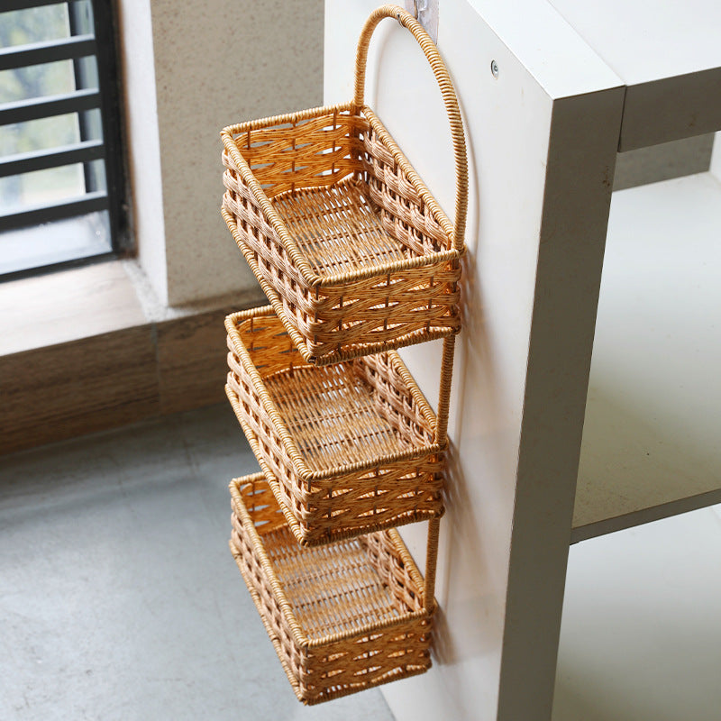 Double-Tiered Wicker Storage Basket Bowlift