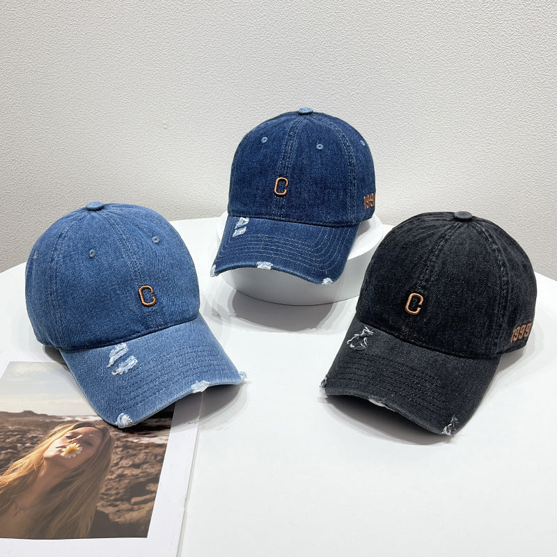 Women's Distressed Denim Baseball Cap Bowlift 1784270579
