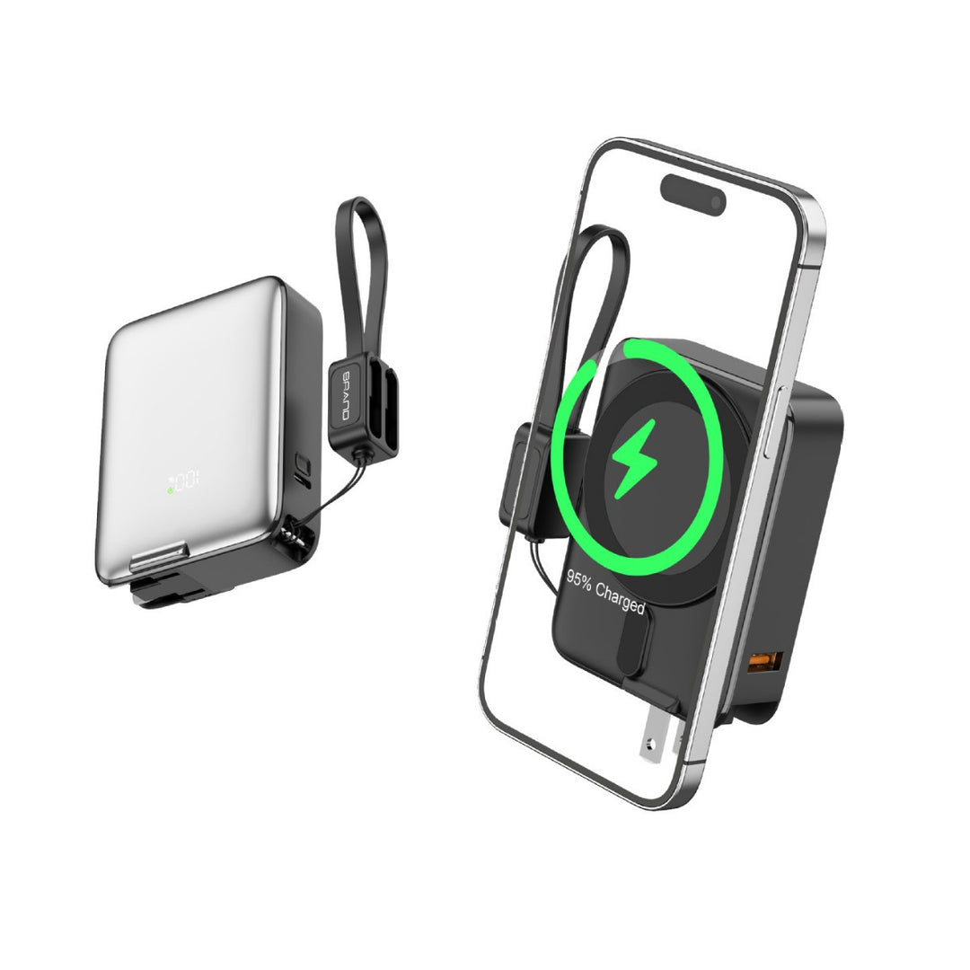 Portable power bank with integrated magnetic charger and smart LED display Bowlift