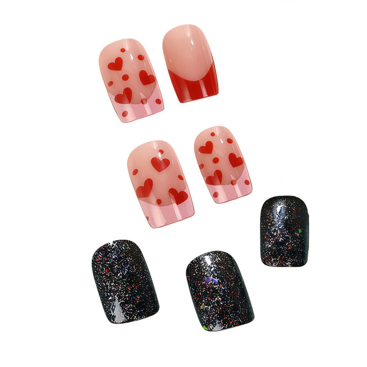 Creative artificial nails with heart design and glitter effects Bowlift