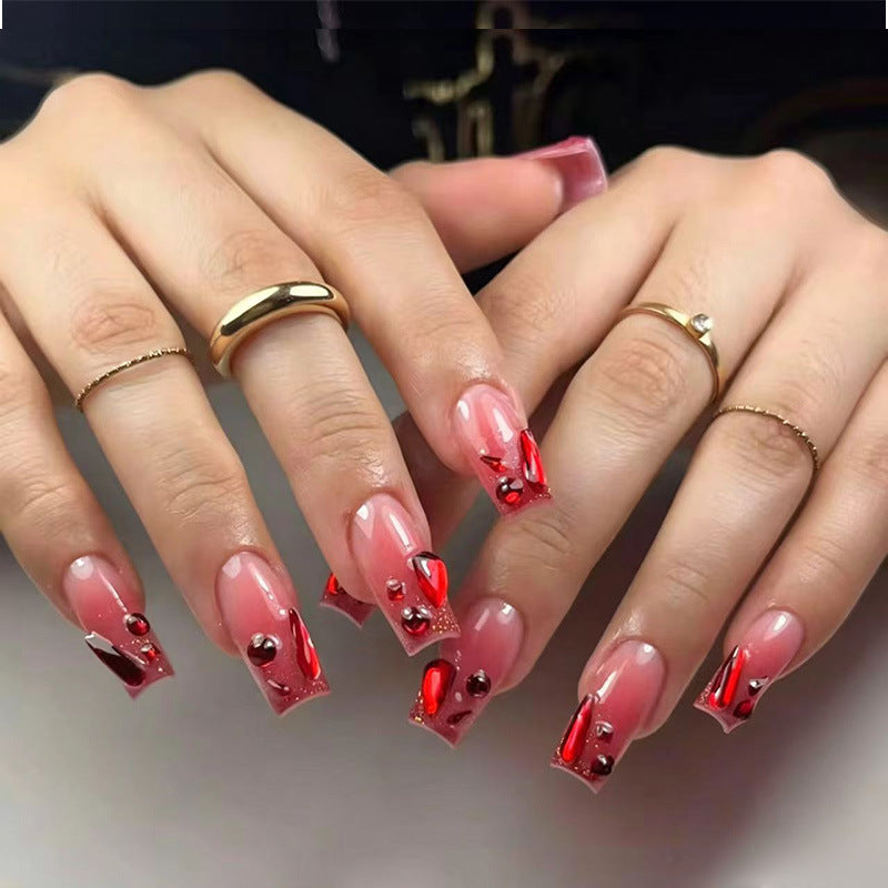 Decorative Acrylic Press-On Nail Set with Gemstone Accents Bowlift