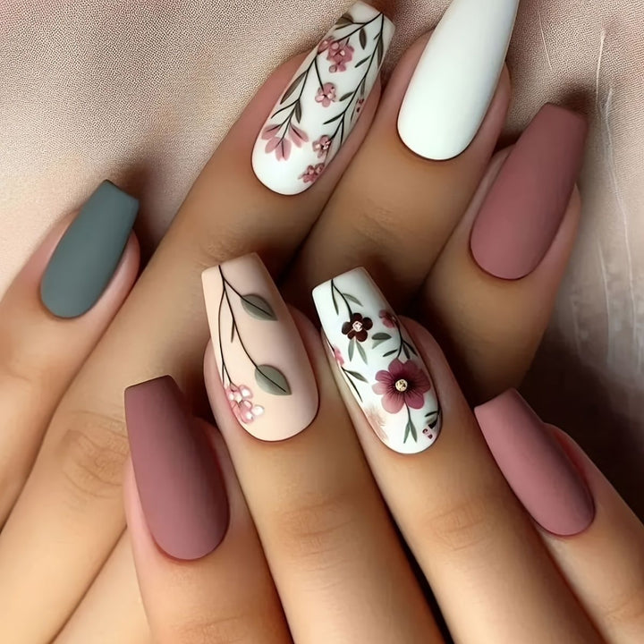 Floral Art Acrylic Nail Set Bowlift