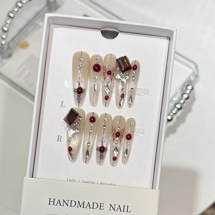 Artistic Floral Embellished Press-On Nail Set Bowlift