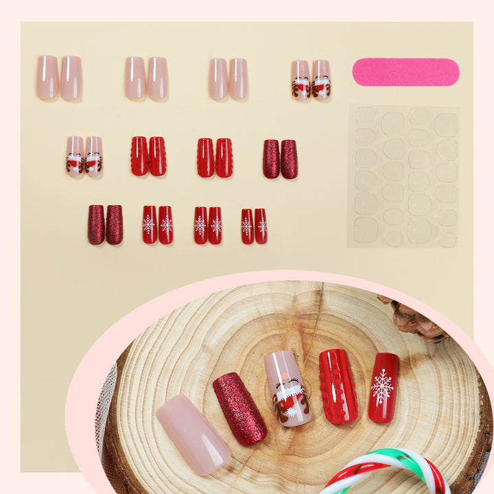 Artificial nail set with festive Christmas designs and glitter accents Bowlift