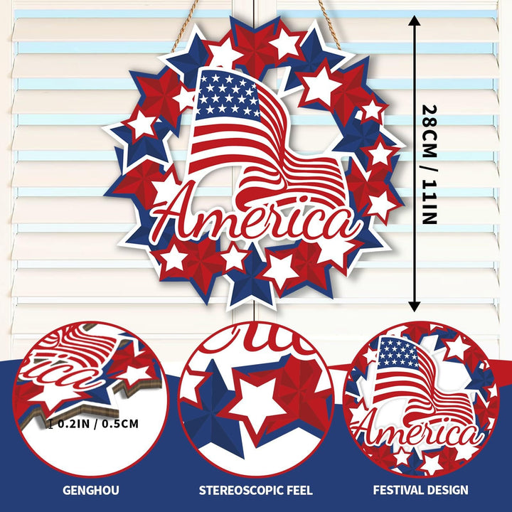 Unisex nan more patriotic wooden door wreath with star and heart motifs and hanging rope Bowlift
