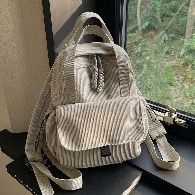Cord-Backpack with Multiple Compartments and Reinforced Bottom Bowlift