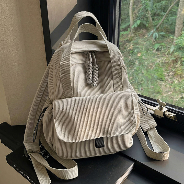 Cord-Backpack with Multiple Compartments and Reinforced Bottom Bowlift